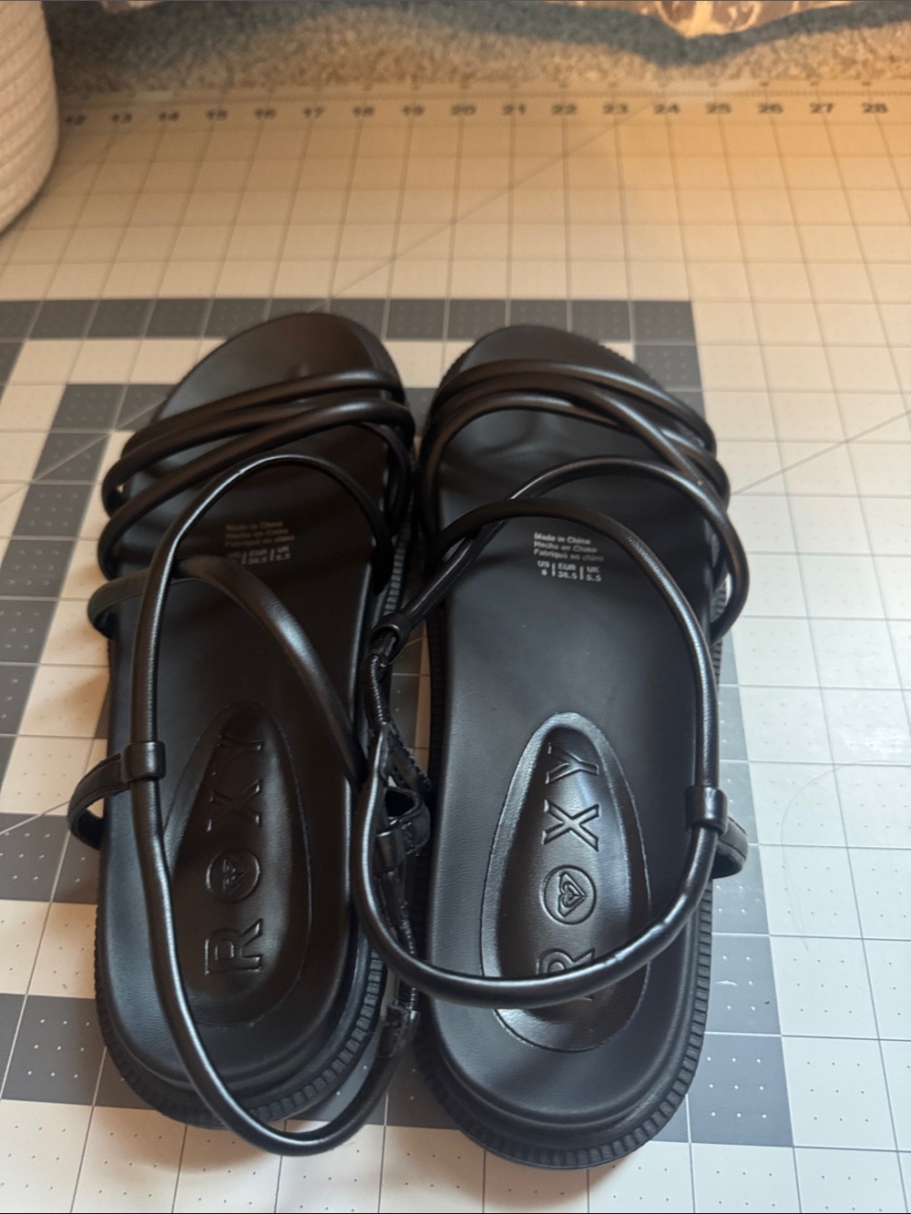 Roxy Black Strappy Slide Sandals